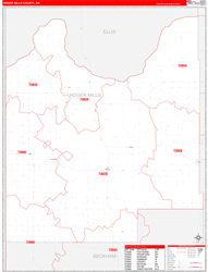 Roger Mills County, OK Wall Map Zip Code Red Line Style 2024